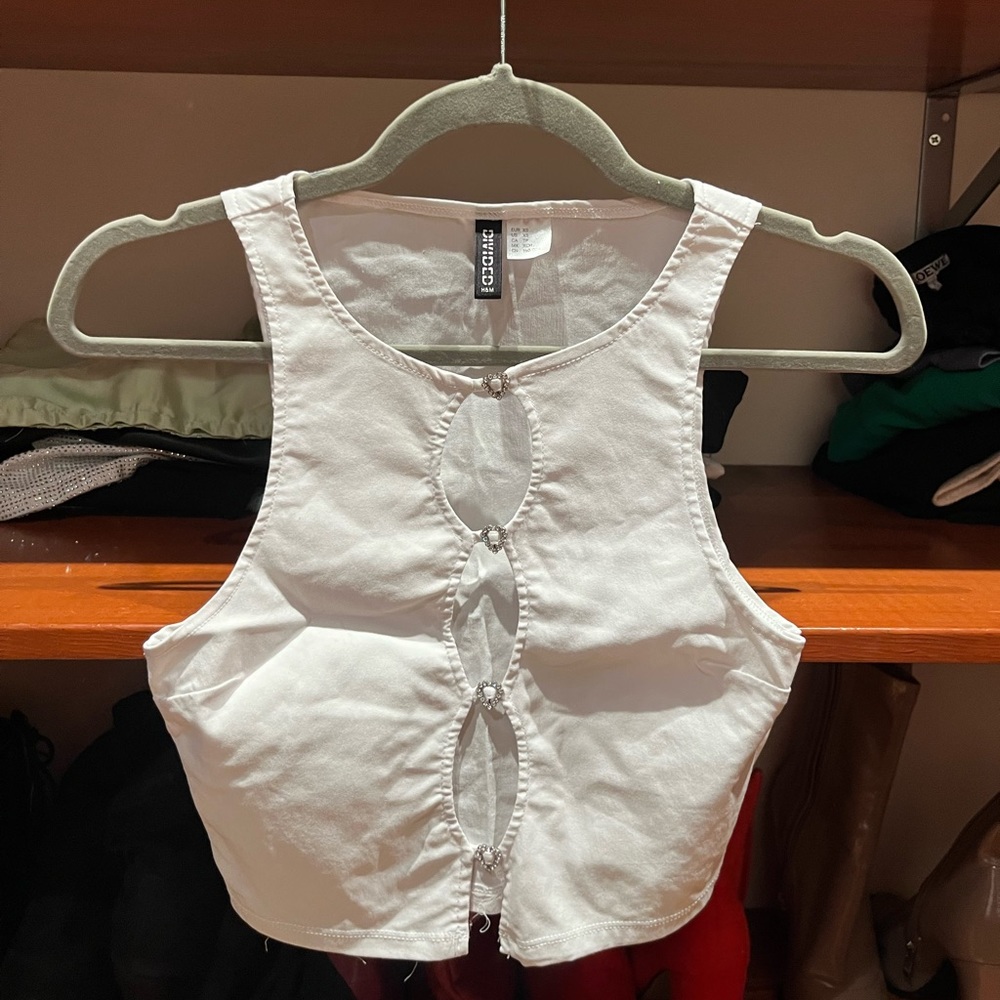H & M white top with heart sequins - Size XS
